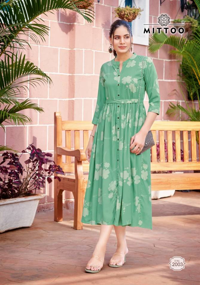Trendy By Mittoo Rayon Printed Party Wear Kurtis Wholesale Price In Surat